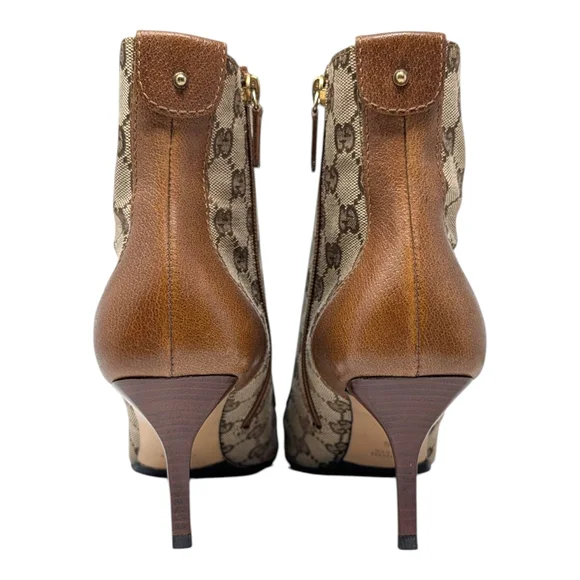 Vintage Gucci Tom Ford GG Monogram Square Toe Kitten Heel Ankle Boots Brown 9 - Picture 3 of 14